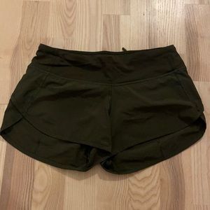 NWOT dark olive lululemon size 2 speed up shorts
